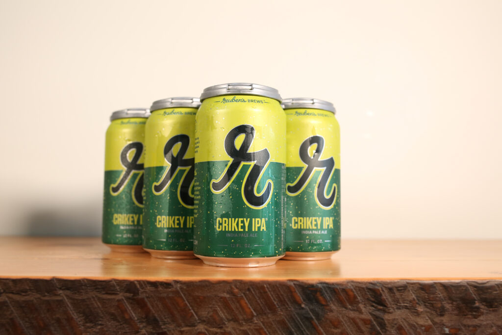 A 6-pack of Crikey IPA in its previous color scheme.
